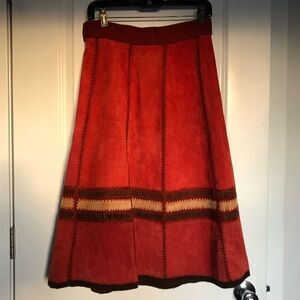 Vtg 70s Burnt Orange and Brown Suede Cowhide Skirt